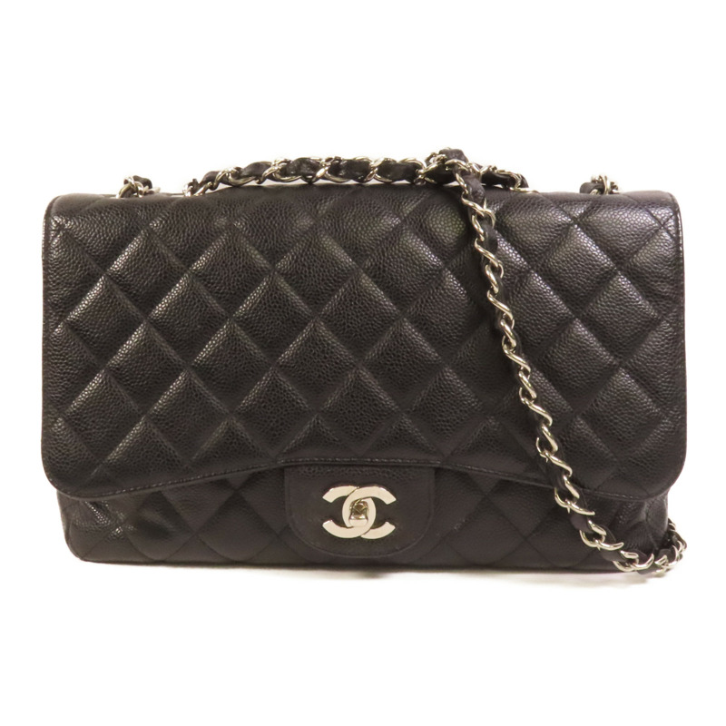 CHANEL 牛皮皮革Large Classic銀扣肩背袋-0