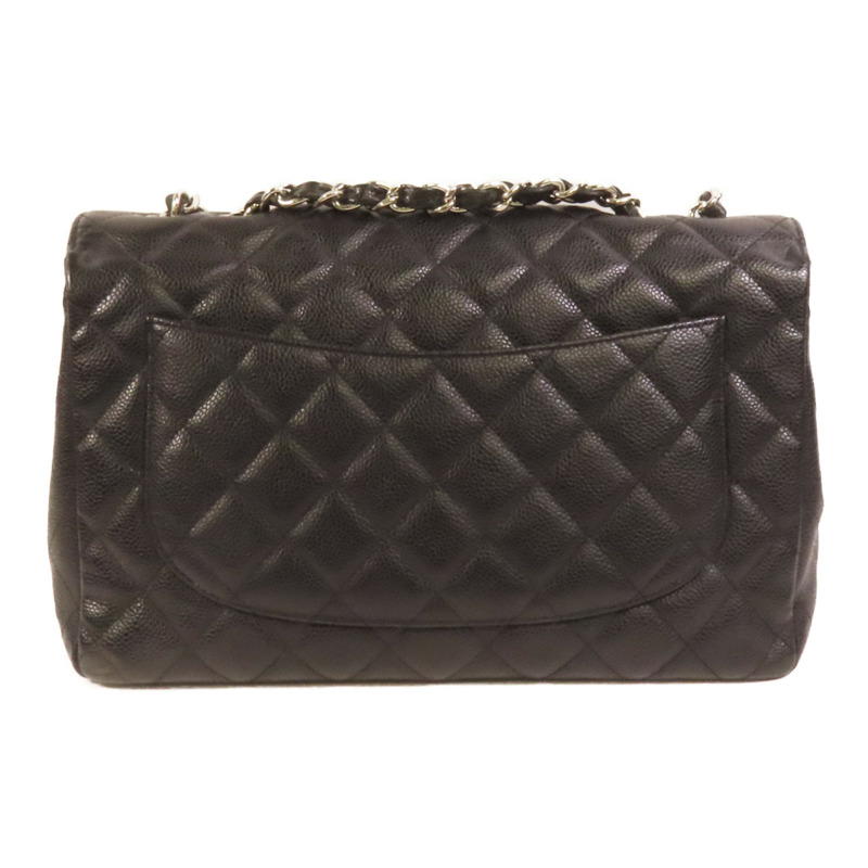 CHANEL 牛皮皮革Large Classic銀扣肩背袋-1