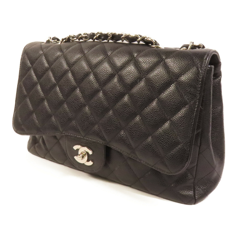 CHANEL 牛皮皮革Large Classic銀扣肩背袋-2