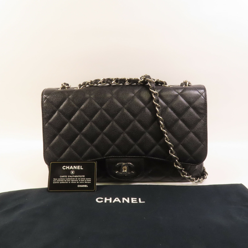 CHANEL 牛皮皮革Large Classic銀扣肩背袋-9