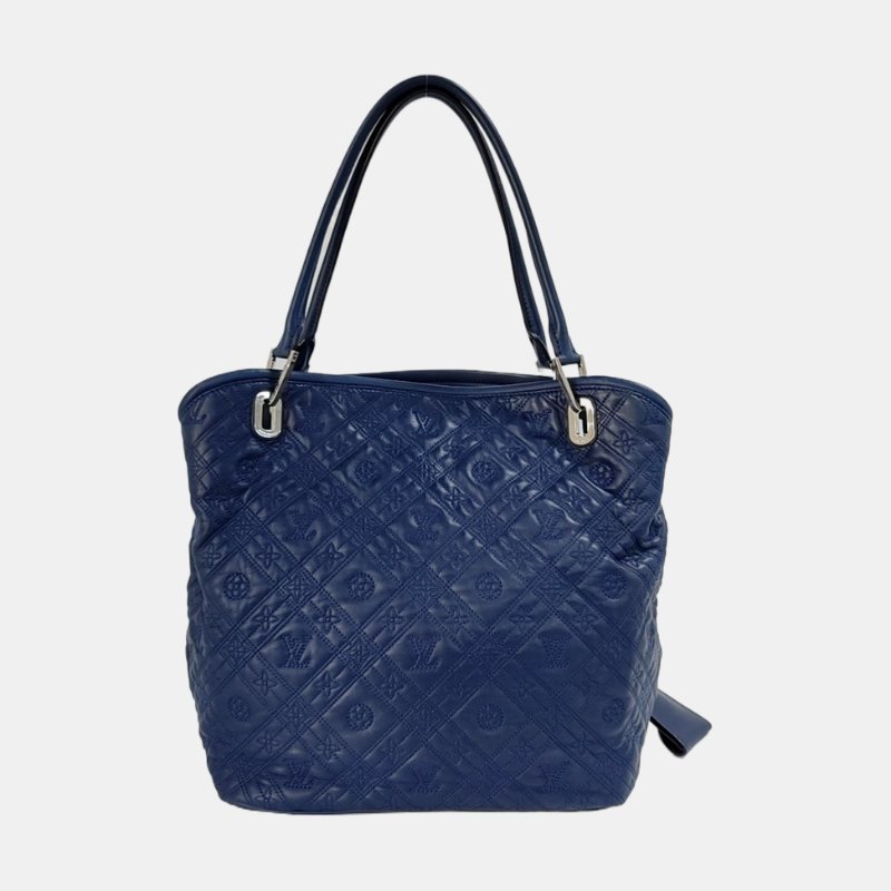 LOUIS VUITTON LILIA小號深藍色牛皮老花壓紋手提包單肩包銀色五金-4