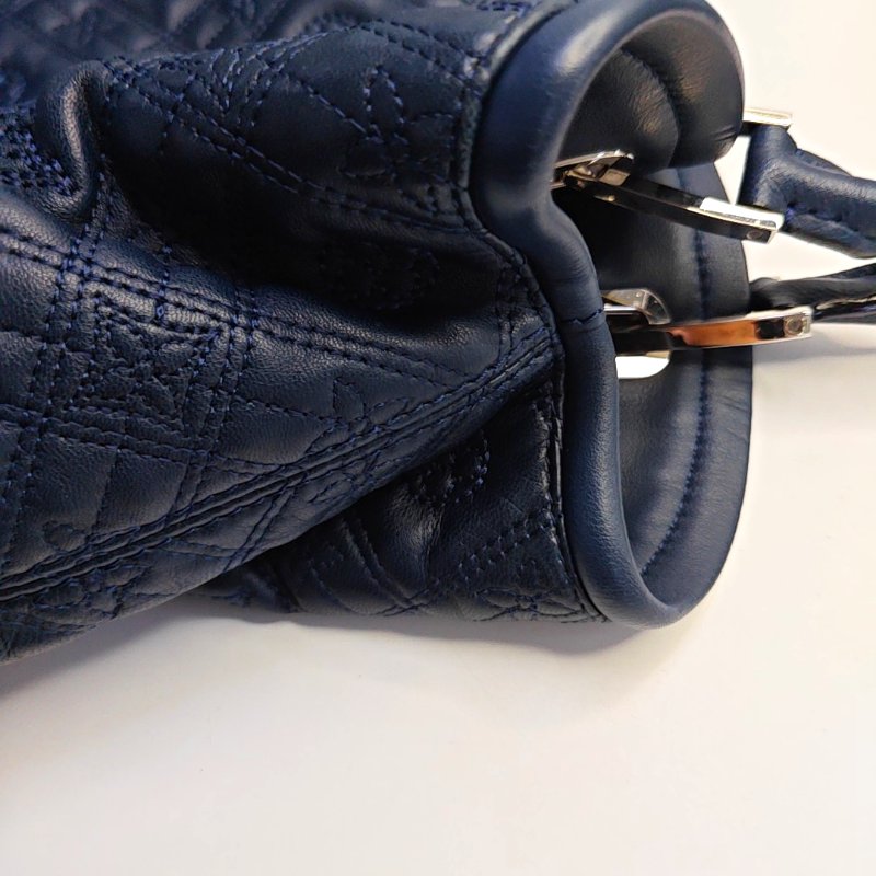 LOUIS VUITTON LILIA小號深藍色牛皮老花壓紋手提包單肩包銀色五金-10