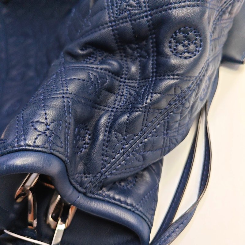 LOUIS VUITTON LILIA小號深藍色牛皮老花壓紋手提包單肩包銀色五金-11