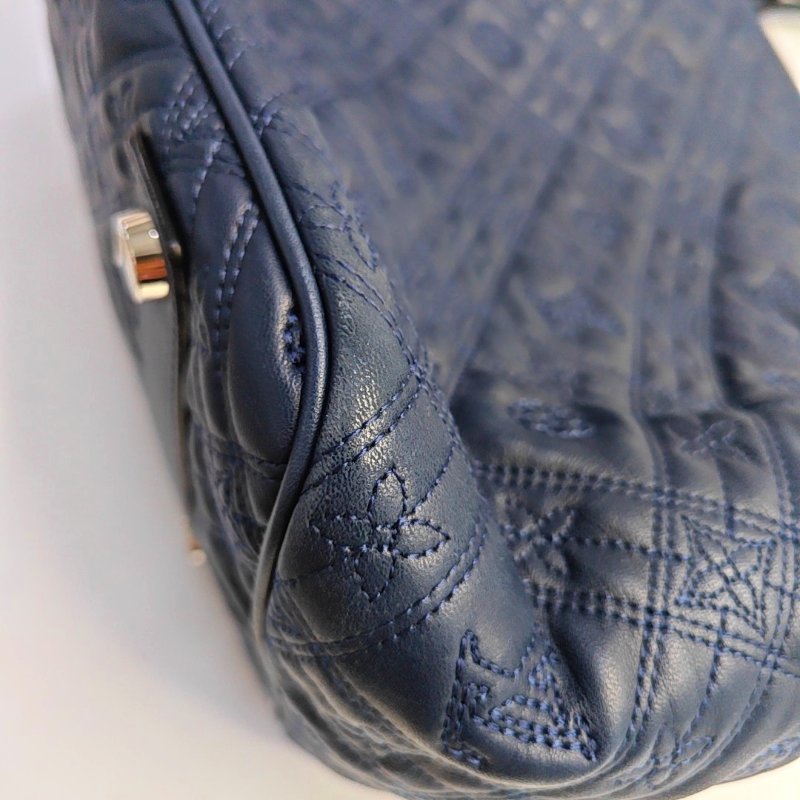 LOUIS VUITTON LILIA小號深藍色牛皮老花壓紋手提包單肩包銀色五金-13