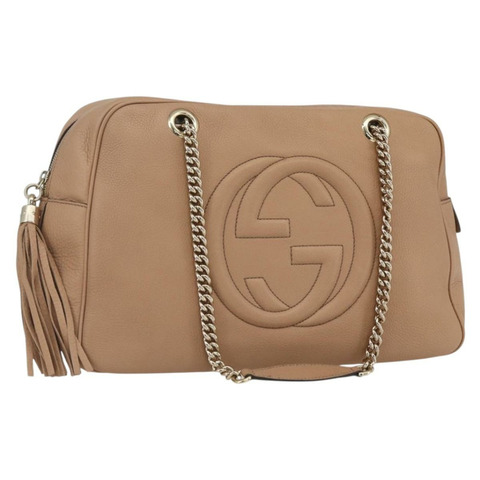 GUCCI 互扣鏈條肩背包 皮革 粉紅金 353126 正品 164096V
