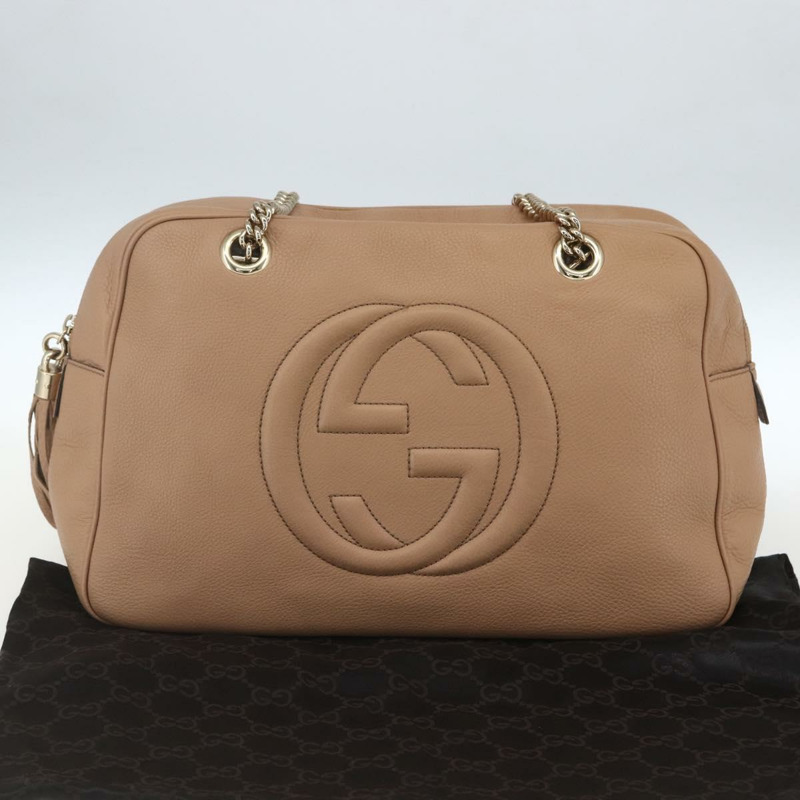 【日本直送】GUCCI 互扣鏈條肩背包 皮革 粉紅金 353126 正品 164096V-11