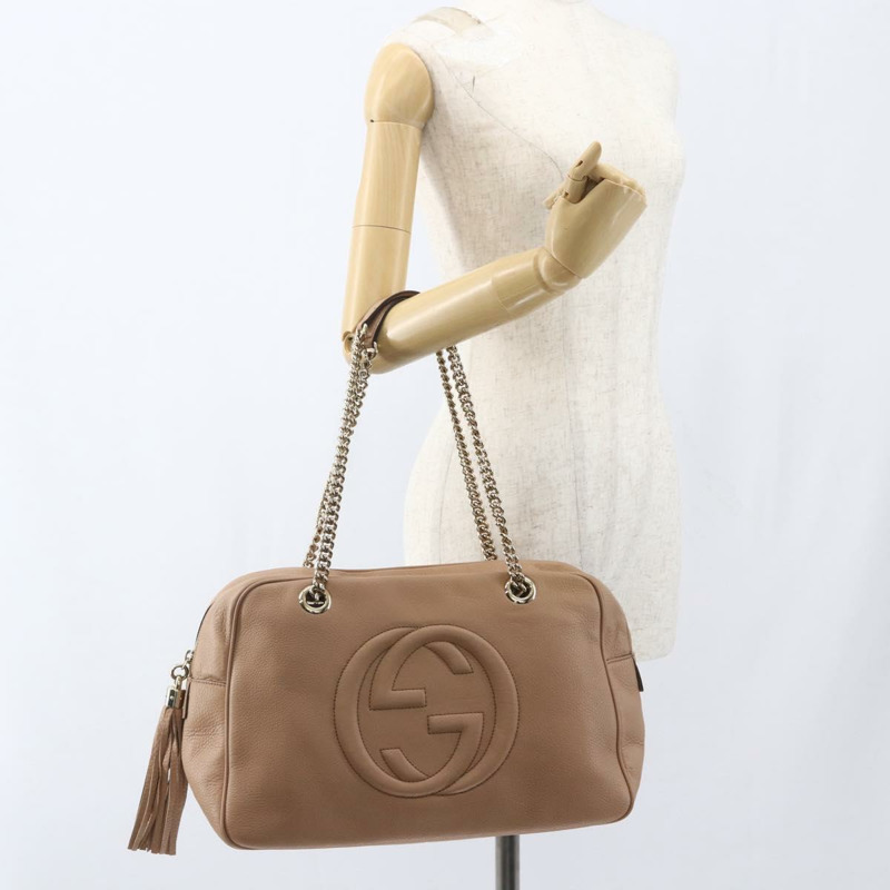 【日本直送】GUCCI 互扣鏈條肩背包 皮革 粉紅金 353126 正品 164096V-21