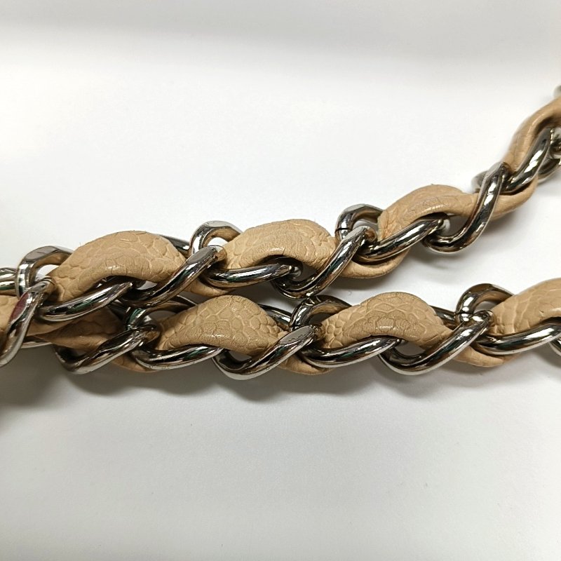 CHANEL CLASSIC FLAP大號米色荔枝紋牛皮菱格紋Jumbo單肩包斜挎包銀色五金12開-17