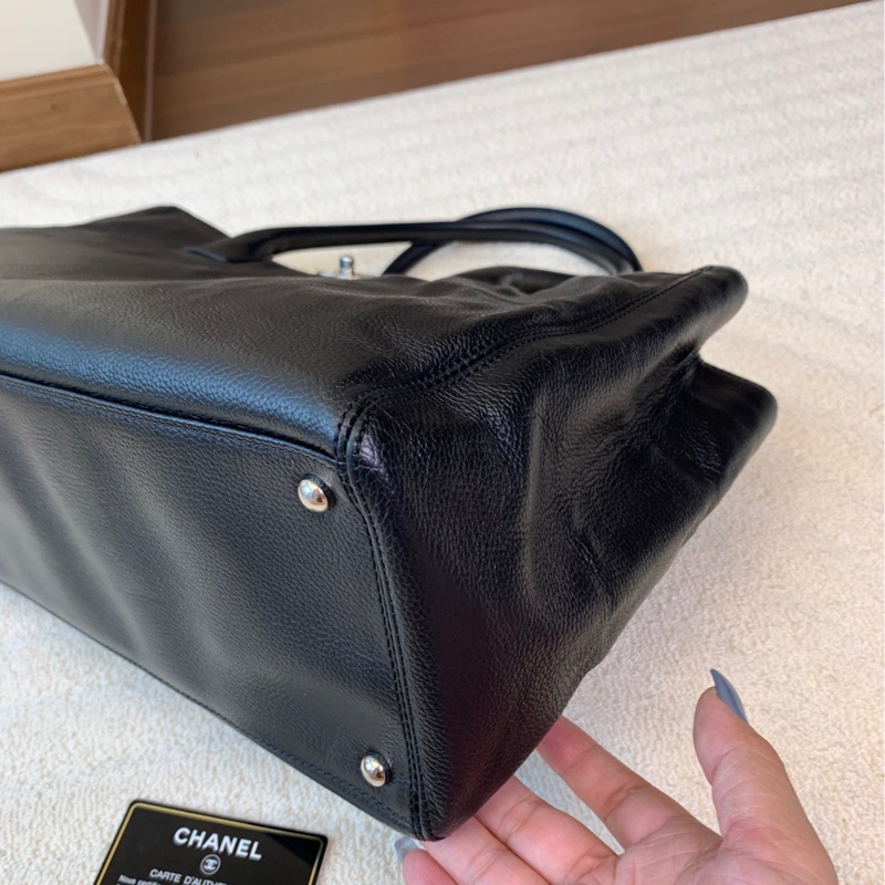 Chanel 香奈兒黑銀牛皮cerf 托特包-5