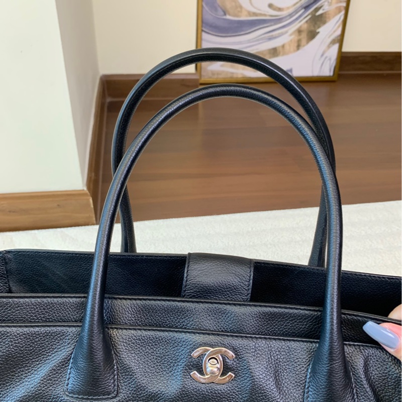 Chanel 香奈兒黑銀牛皮cerf 托特包-7
