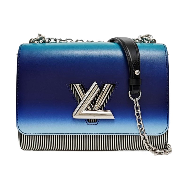 LOUIS VUITTON TWIST中號藍色牛皮斜挎包單肩包銀色五金可拆卸肩帶-0