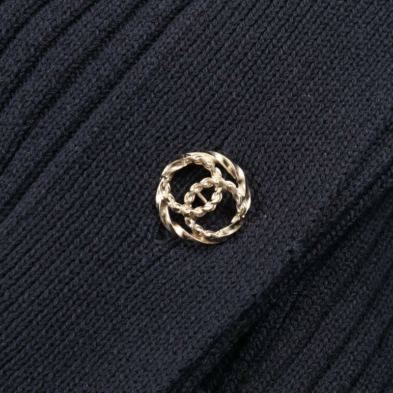 香奈兒 (CHANEL) COCO 標誌紐扣長針織開襟衫 #40 棉質海軍藍二手女款 CC-9