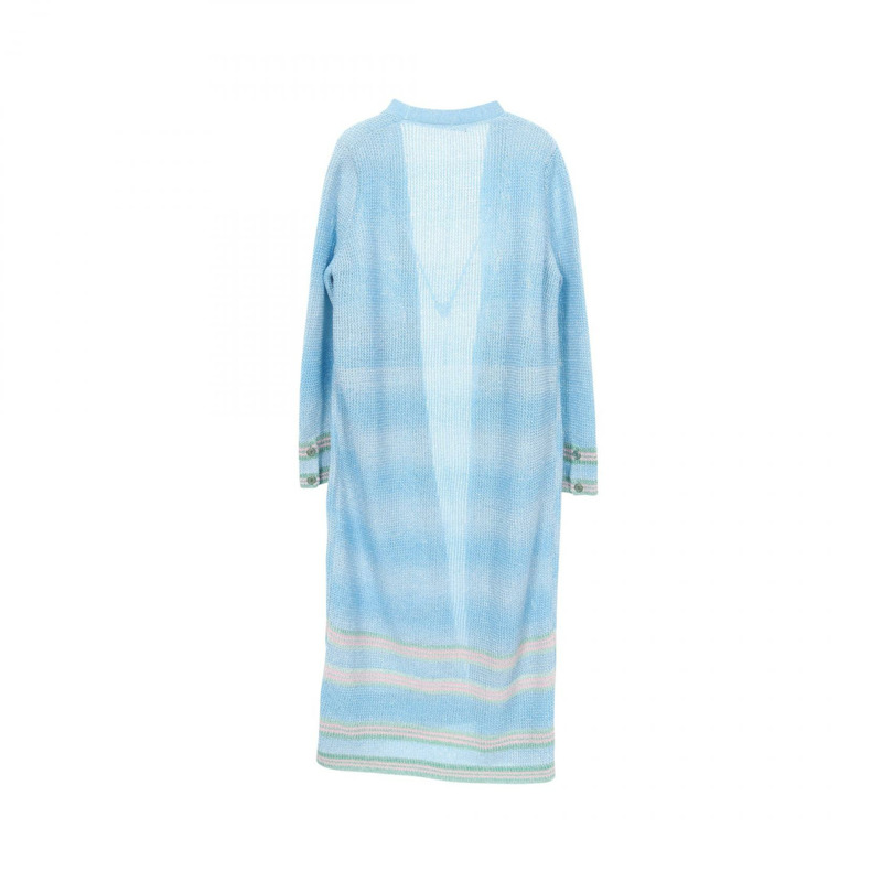 香奈兒 COCO 標誌紐扣長版開襟羊毛衫 #42 布料：棉黏膠混紡 藍色 二手-1