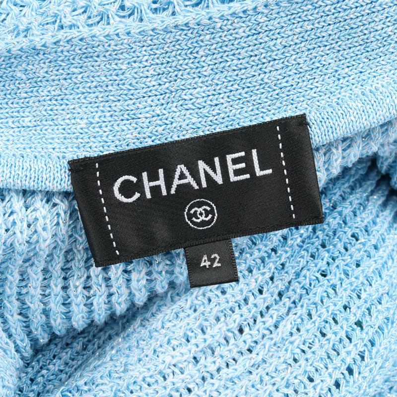香奈兒 COCO 標誌紐扣長版開襟羊毛衫 #42 布料：棉黏膠混紡 藍色 二手-2