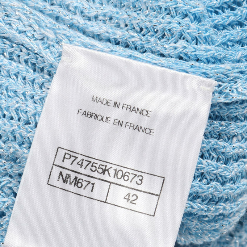 香奈兒 COCO 標誌紐扣長版開襟羊毛衫 #42 布料：棉黏膠混紡 藍色 二手-4