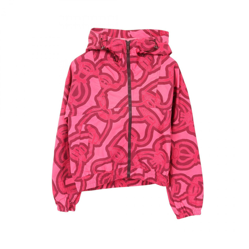 愛馬仕 Stirrup Fantasy Mountain 連帽衫外套 尼龍粉紅波爾多紅 二手 女款 #36-0