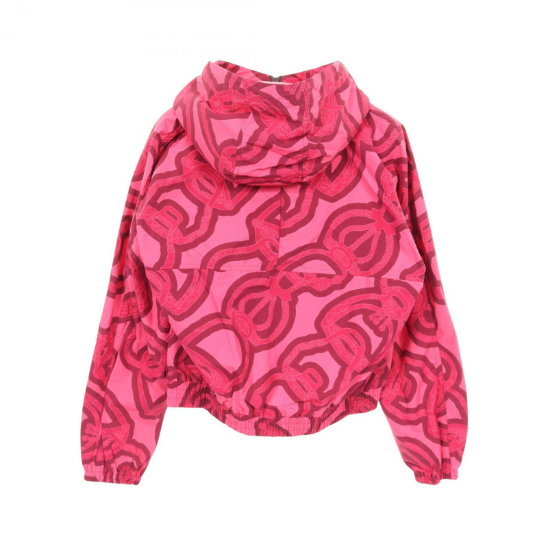 愛馬仕 Stirrup Fantasy Mountain 連帽衫外套 尼龍粉紅波爾多紅 二手 女款 #36-1