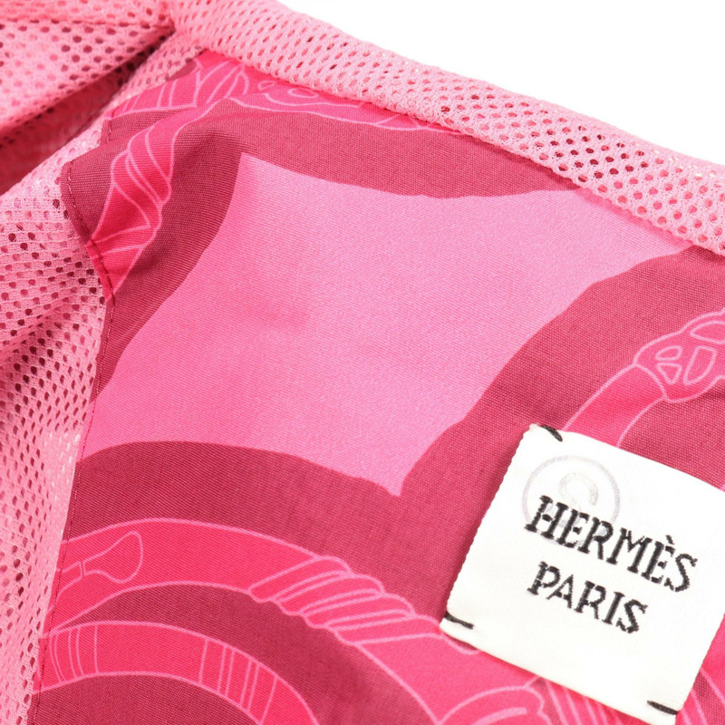 愛馬仕 Stirrup Fantasy Mountain 連帽衫外套 尼龍粉紅波爾多紅 二手 女款 #36-4