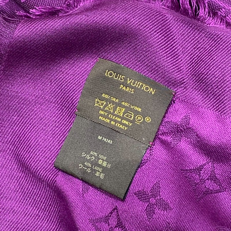 LV Monogram 絕版 深紫色 老花 絲綢 羊毛 披肩 圍巾 M74243-5