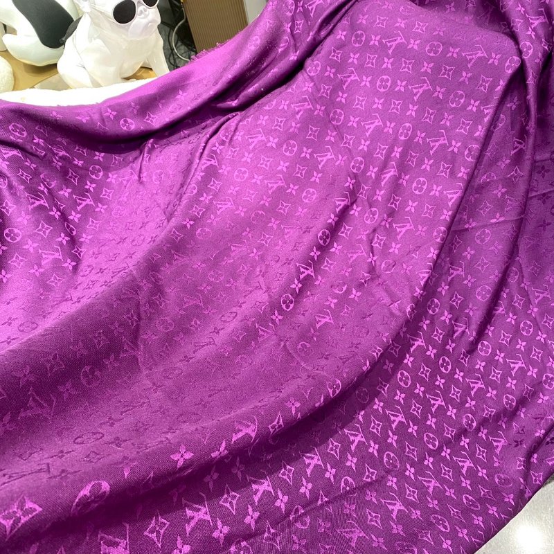 LV Monogram 絕版 深紫色 老花 絲綢 羊毛 披肩 圍巾 M74243-6