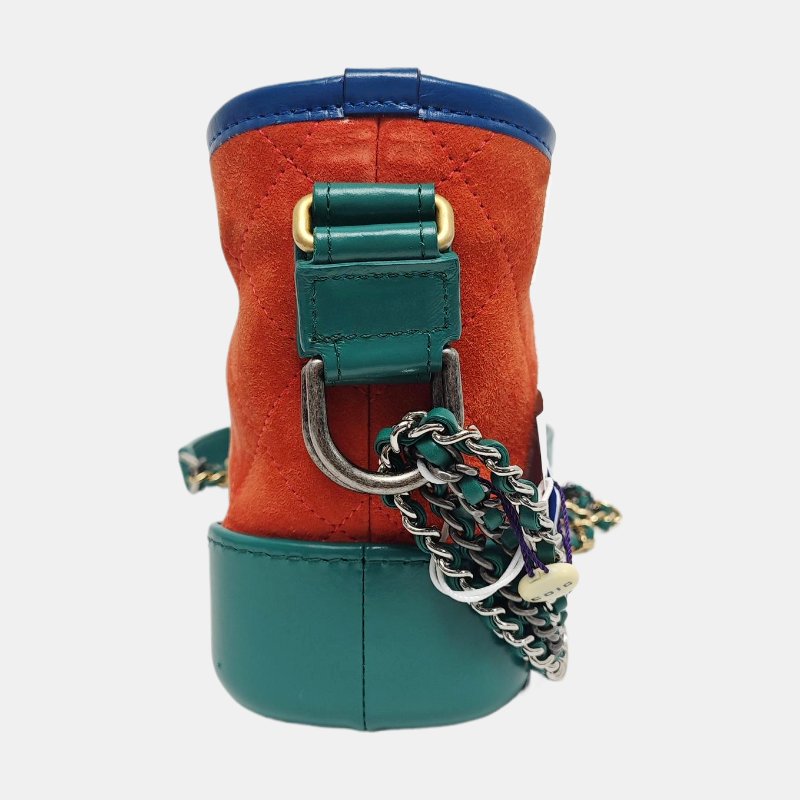 CHANEL GABRIELLE小號紅色絨面革菱格紋絎縫流浪包單肩包斜挎包金色銀色釘色五金24開可拆卸肩帶-2