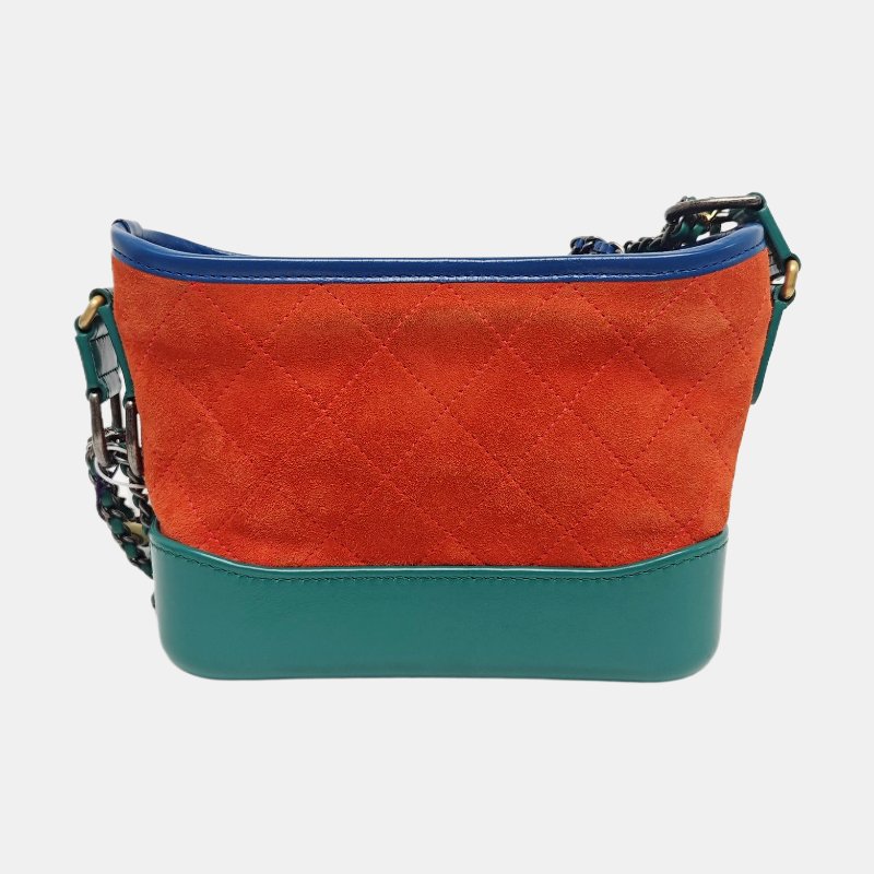 CHANEL GABRIELLE小號紅色絨面革菱格紋絎縫流浪包單肩包斜挎包金色銀色釘色五金24開可拆卸肩帶-4