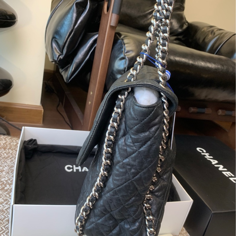 Chanel香奈兒XXL黑銀多鏈條滾邊cf機場包-2