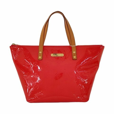 LOUIS VUITTON BELLEVUE橘粉色漆皮老花壓紋手提包金色五金