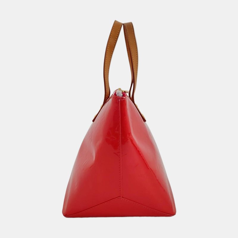 LOUIS VUITTON BELLEVUE橘粉色漆皮老花壓紋手提包金色五金-3