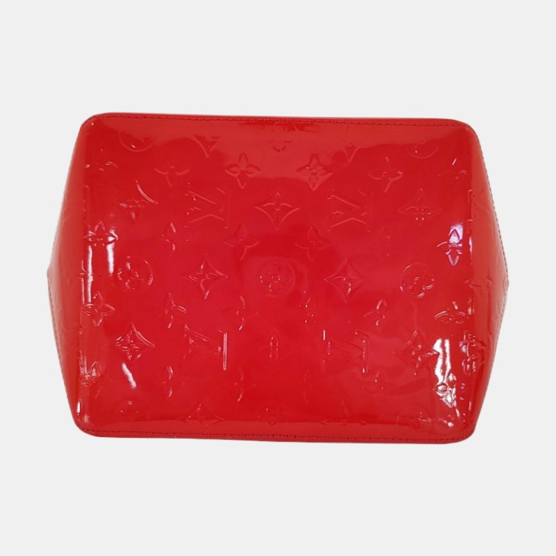 LOUIS VUITTON BELLEVUE橘粉色漆皮老花壓紋手提包金色五金-5