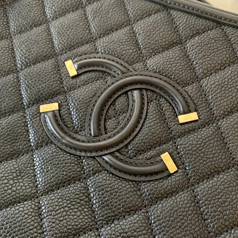CHANEL 絕版 Vavnity Case 大型 化妝盒包 黑色 荔枝紋 牛皮 菱格 霧金鏈 A93344-8