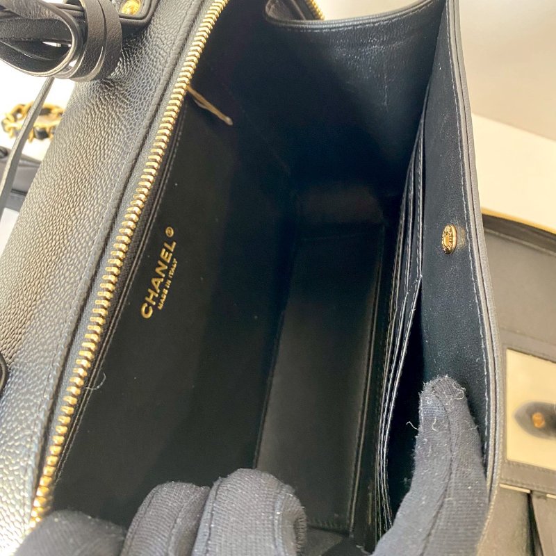 CHANEL 絕版 Vavnity Case 大型 化妝盒包 黑色 荔枝紋 牛皮 菱格 霧金鏈 A93344-9