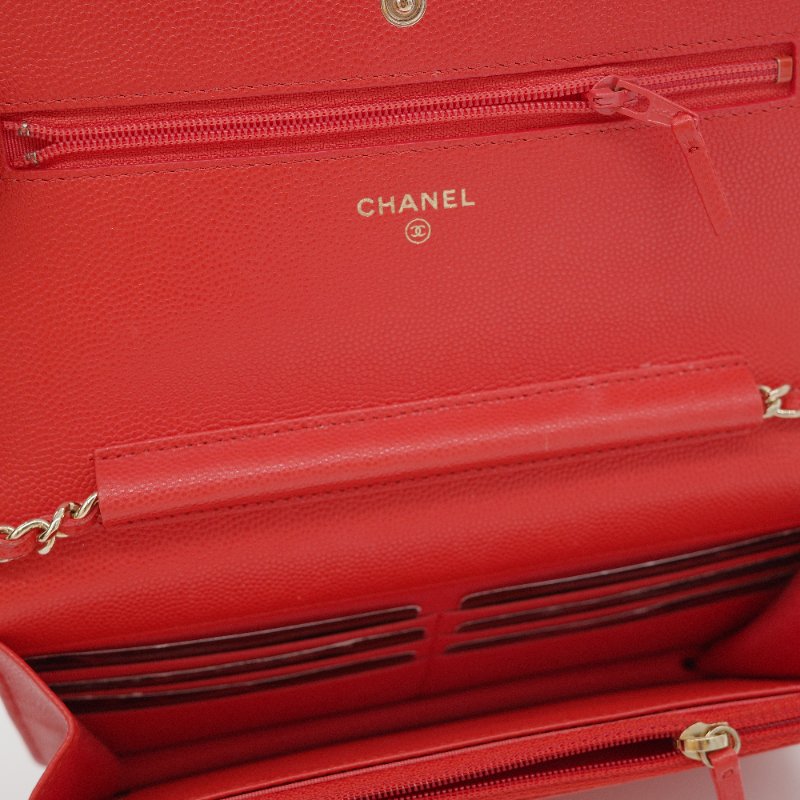 Chanel 香奈兒 經典 WOC 珊瑚紅 小牛皮 金鏈 錢包 鍊條包 肩背包-7