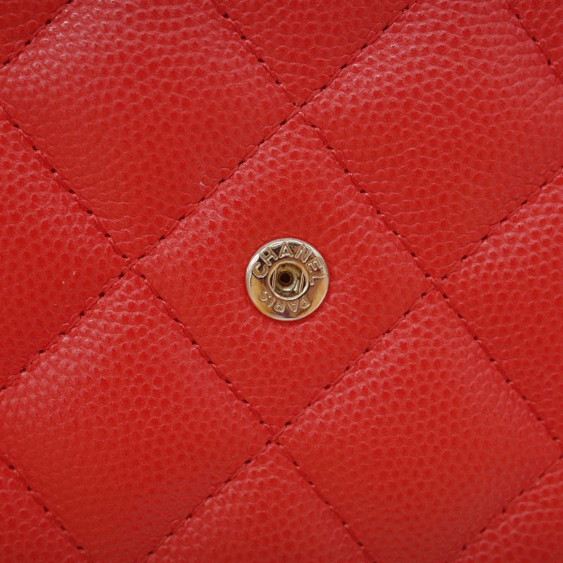 Chanel 香奈兒 經典 WOC 珊瑚紅 小牛皮 金鏈 錢包 鍊條包 肩背包-10