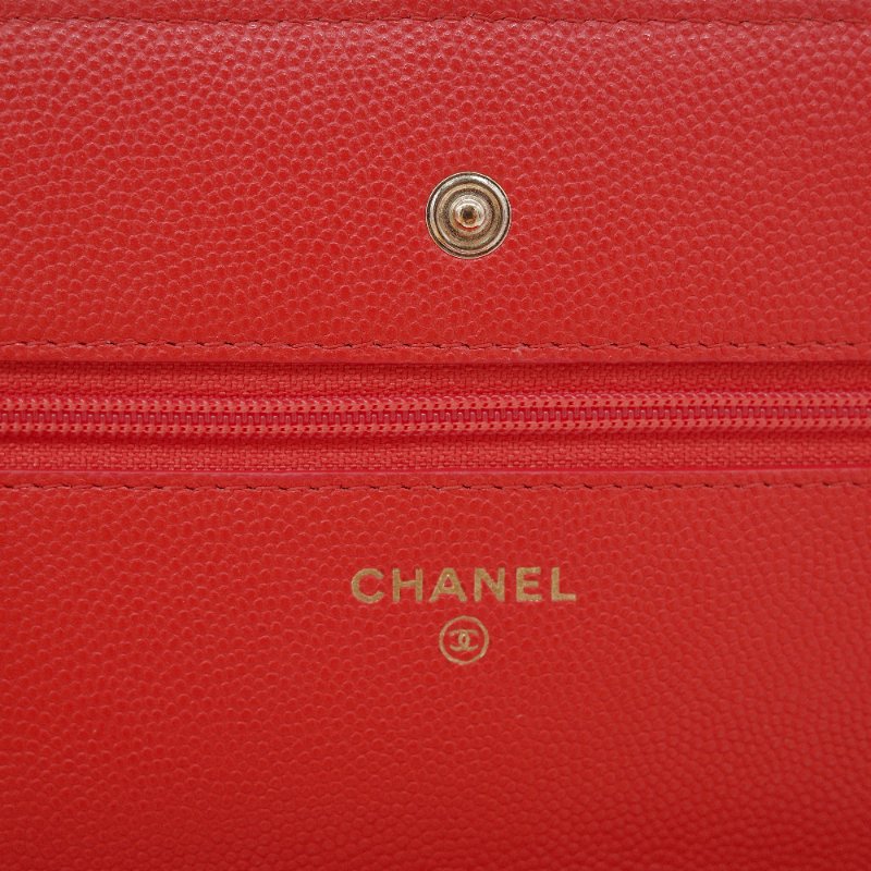 Chanel 香奈兒 經典 WOC 珊瑚紅 小牛皮 金鏈 錢包 鍊條包 肩背包-12