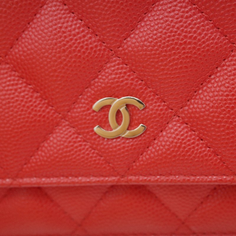 Chanel 香奈兒 經典 WOC 珊瑚紅 小牛皮 金鏈 錢包 鍊條包 肩背包-13