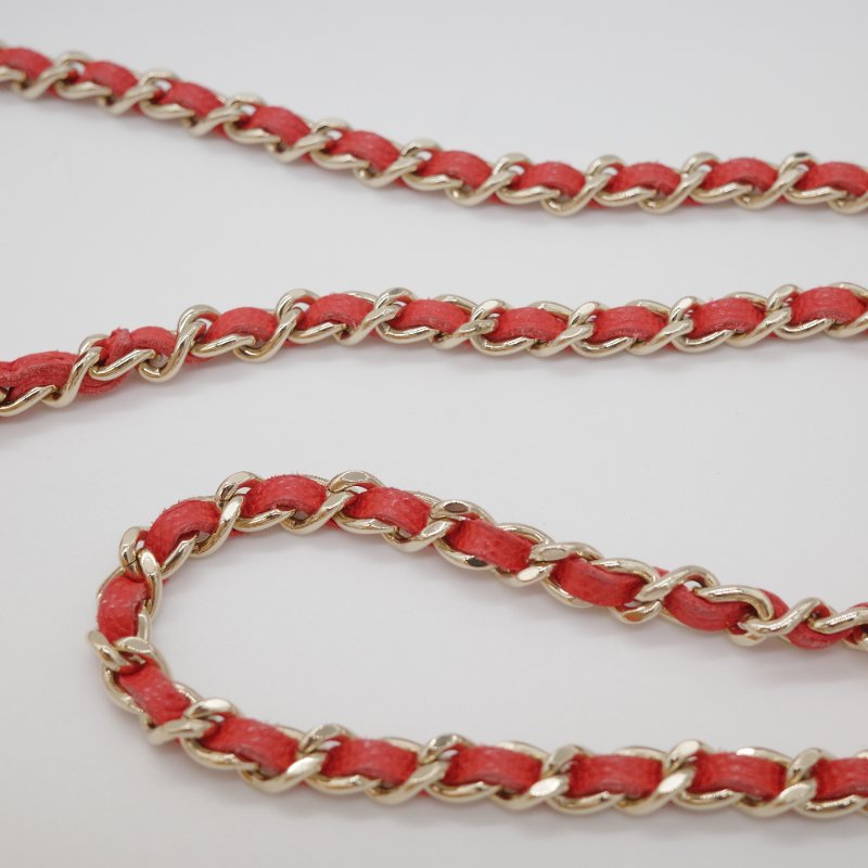 Chanel 香奈兒 經典 WOC 珊瑚紅 小牛皮 金鏈 錢包 鍊條包 肩背包-14