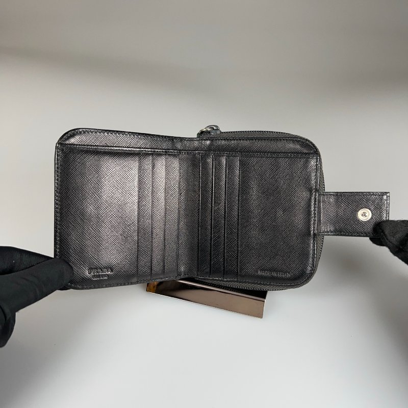 PRADA 墨綠尼龍釦式短夾-7