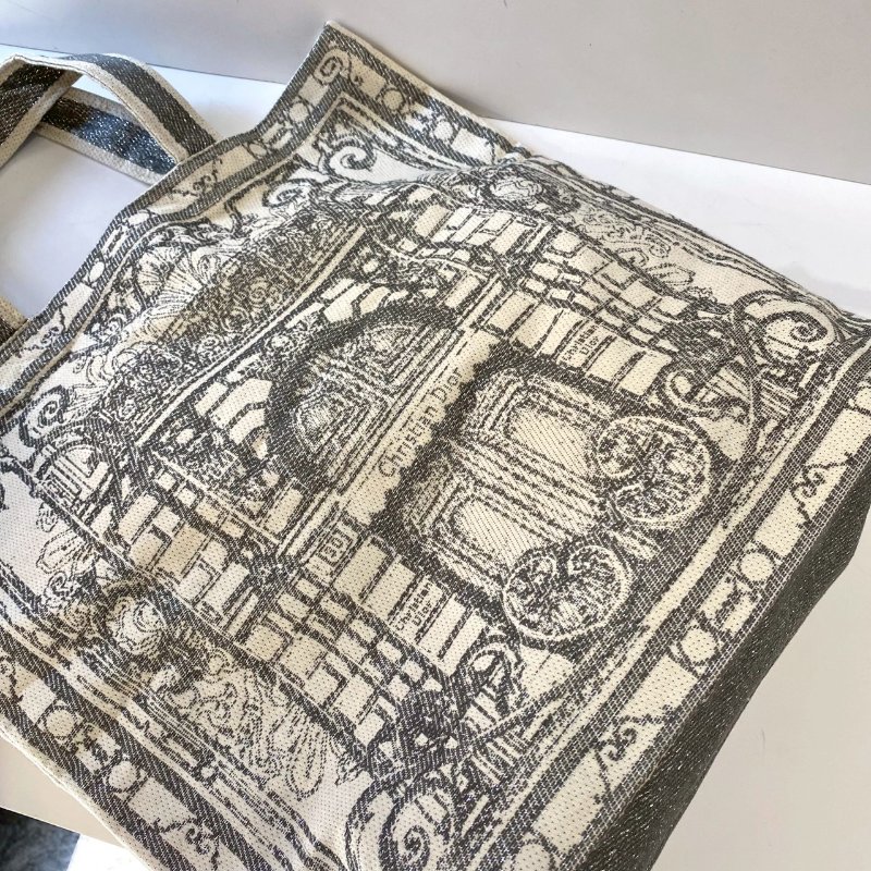 Dior VIC 限定 巴黎總店 純手工 銀蔥 手提 托特 帆布包 義大利製-3