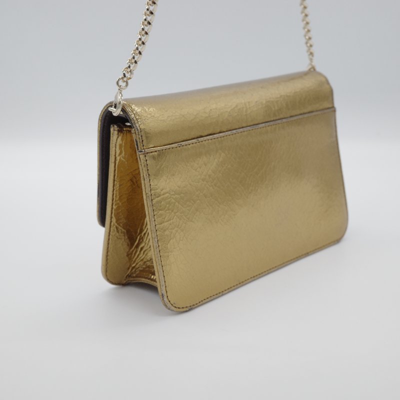 Dior迪奧Miss Dior 金色 金屬皮革 翻蓋包 單肩背 肩背包-3