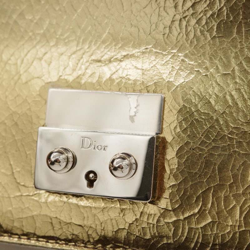 Dior迪奧Miss Dior 金色 金屬皮革 翻蓋包 單肩背 肩背包-9