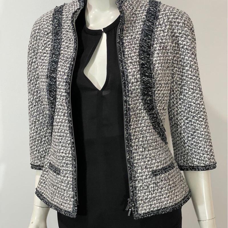 CHANEL 香奈兒 毛呢 立領 七分袖 短大衣 外套 大衣-4