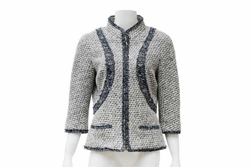 CHANEL 香奈兒 毛呢 立領 七分袖 短大衣 外套 大衣-5