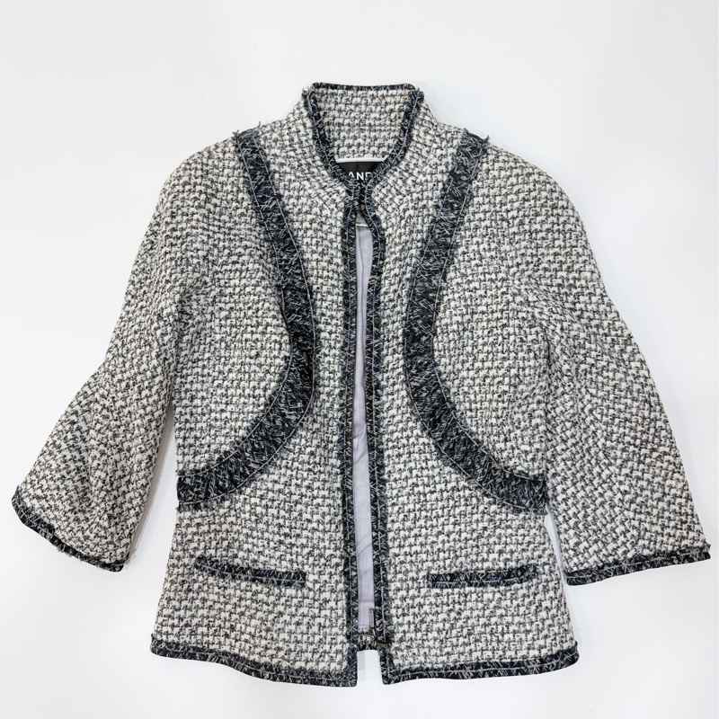 CHANEL 香奈兒 毛呢 立領 七分袖 短大衣 外套 大衣-14