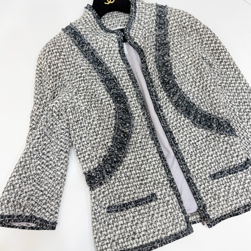 CHANEL 香奈兒 毛呢 立領 七分袖 短大衣 外套 大衣-24