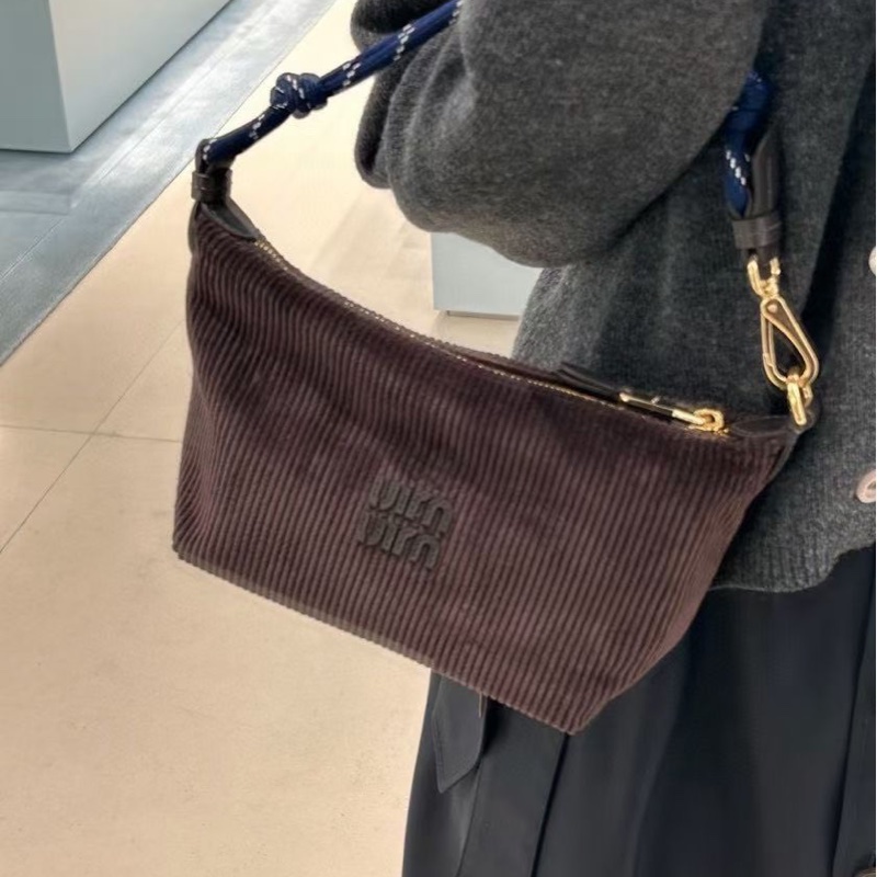 2026新品Miu Miu 燈芯絨化妝袋 黑檀木色/波羅的海藍色-1