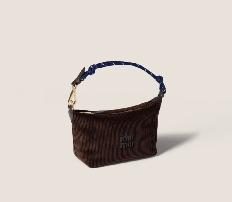 2026新品Miu Miu 燈芯絨化妝袋 黑檀木色/波羅的海藍色-2