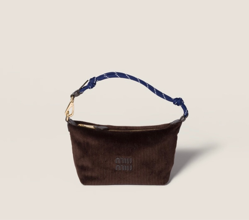 2026新品Miu Miu 燈芯絨化妝袋 黑檀木色/波羅的海藍色-3