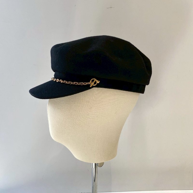Hermes Belle-Ile Chaîne d'Ancre 豬鼻子 淡金鏈 黑色 羊絨 報童帽 S號 57cm-1