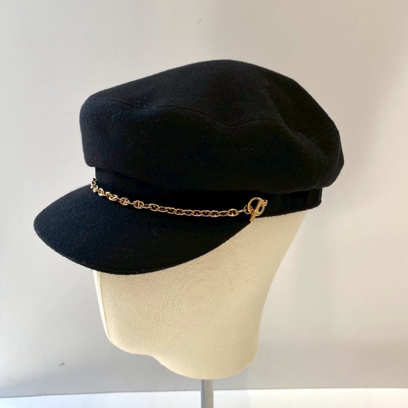 Hermes Belle-Ile Chaîne d'Ancre 豬鼻子 淡金鏈 黑色 羊絨 報童帽 S號 57cm-3